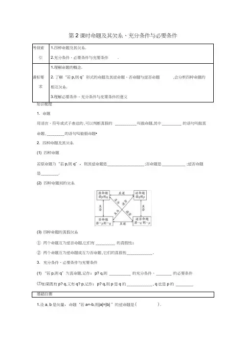 高考数学一轮复习第一章集合与常用逻辑用语第2课时命题及其关系、充分条件与必要条件课时作业理新人教版