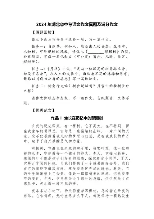 2024年湖北省中考语文作文真题及满分作文(精选三篇)