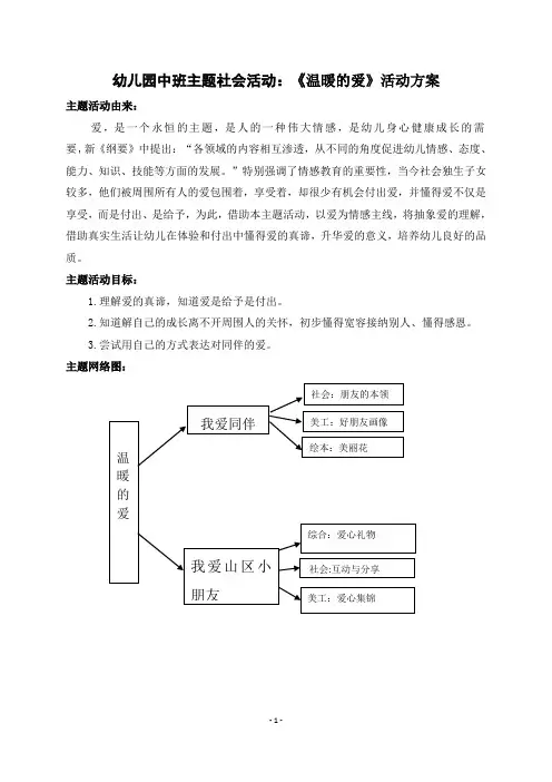 幼儿园中班主题社会活动：《温暖的爱》活动方案含反思及点评