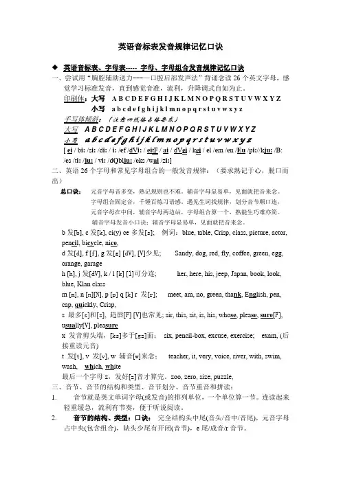 英语音标表发音规律记忆口诀