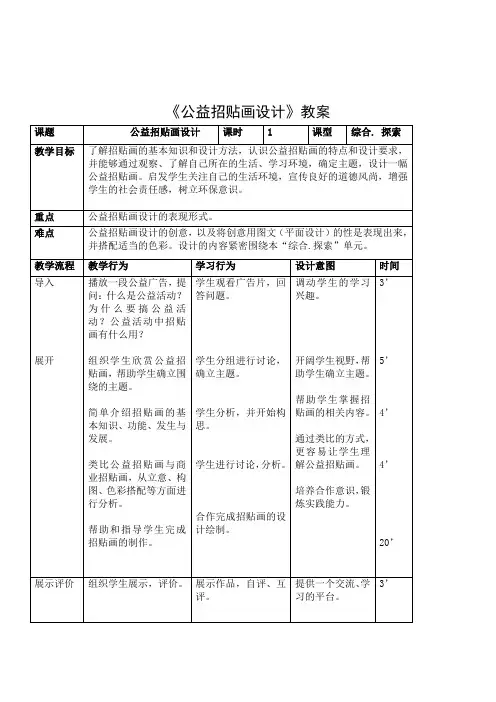 初中美术九年级《公益招贴画设计》教学设计