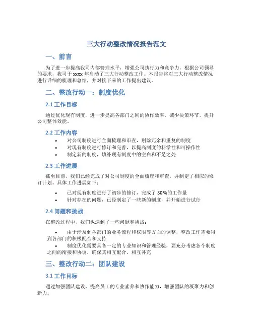 三大行动整改情况报告范文