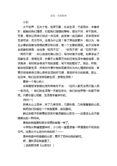 借我一双慧眼吧_写作指导