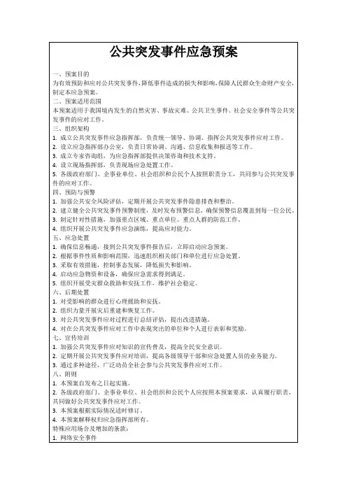 公共突发事件应急预案