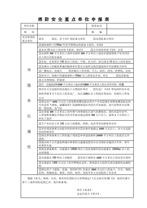 消防安全重点单元申报表空表