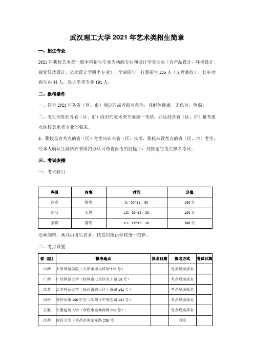 武汉理工大学艺术类招生简章