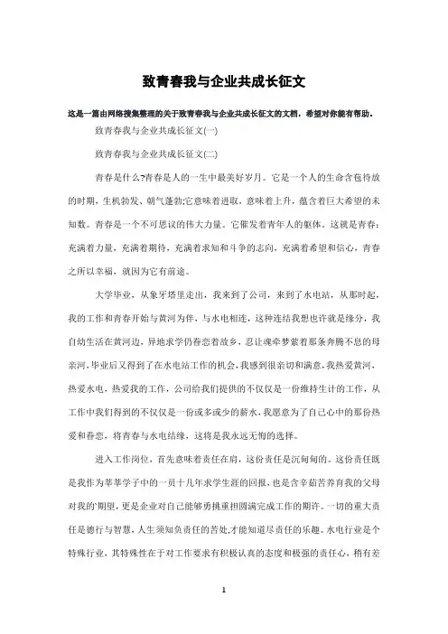 致青春我与企业共成长征文
