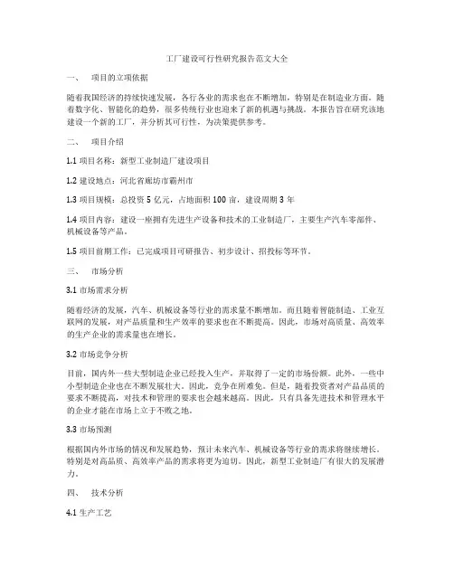 工厂建设可行性研究报告范文大全