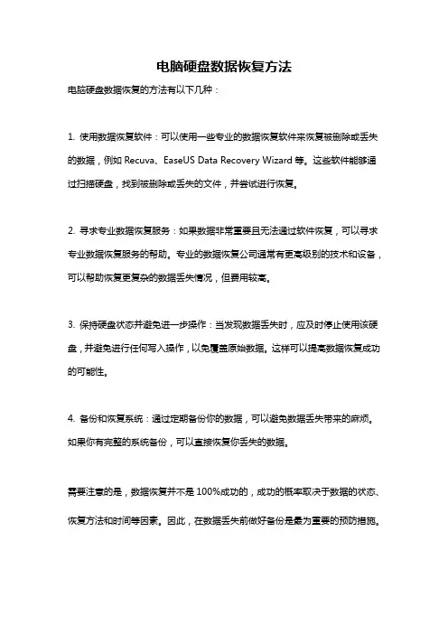 电脑硬盘数据恢复方法
