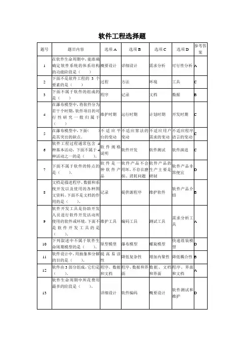 软件工程选择题大全