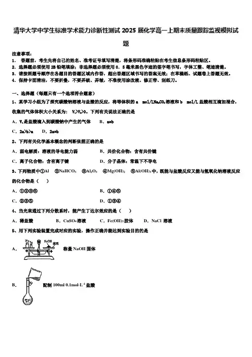 清华大学中学生标准学术能力诊断性测试2025届化学高一上期末质量跟踪监视模拟试题含解析