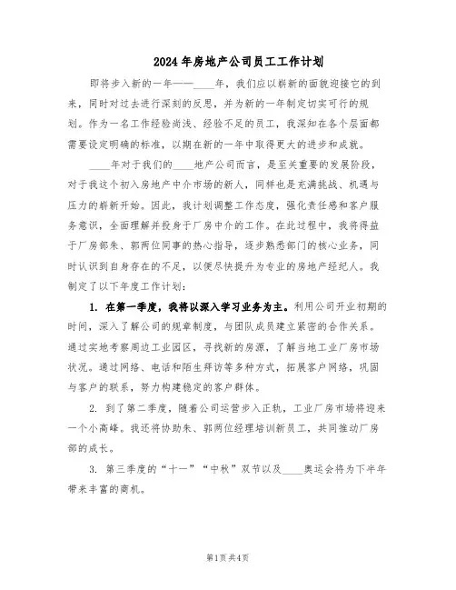 2024年房地产公司员工工作计划（3篇）