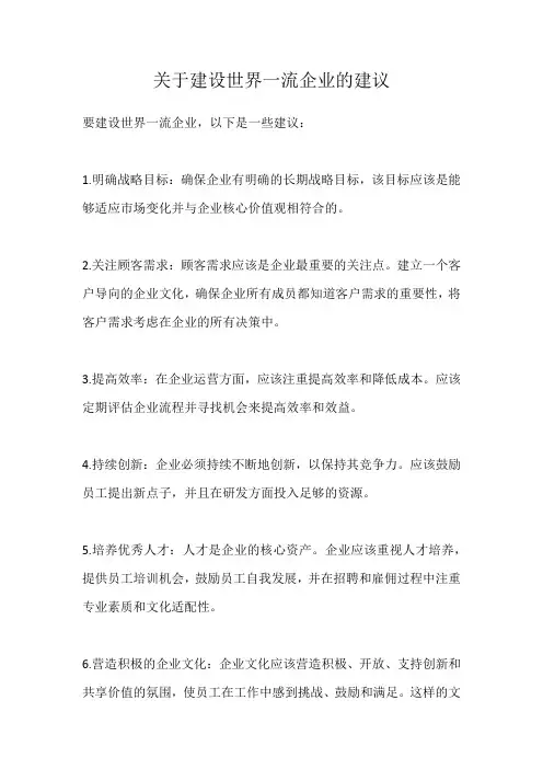 关于建设世界一流企业的建议
