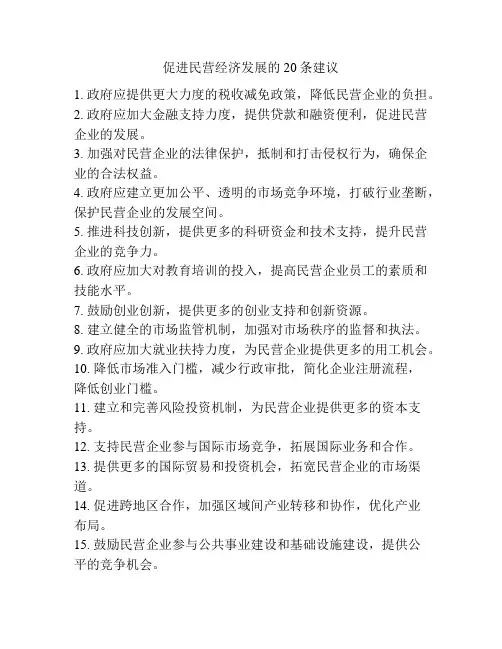促进民营经济发展的20条建议