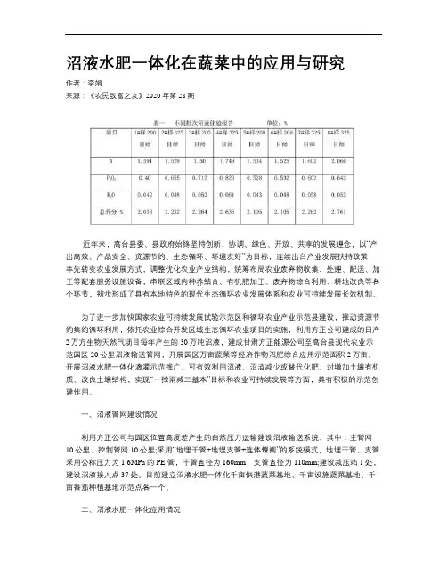 沼液水肥一体化在蔬菜中的应用与研究