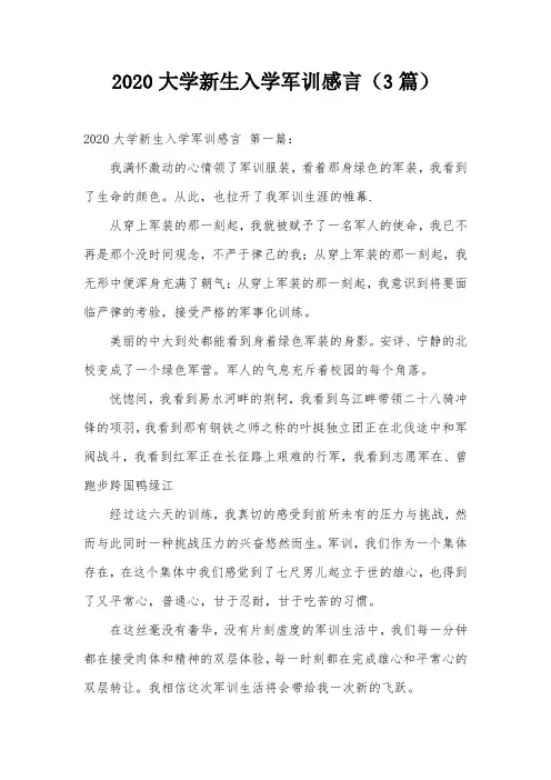 2020大学新生入学军训感言(3篇)