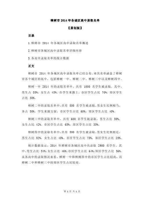 樟树市2014年各城区高中录取名单