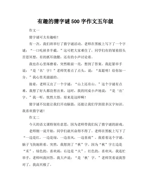 有趣的猜字谜500字作文五年级