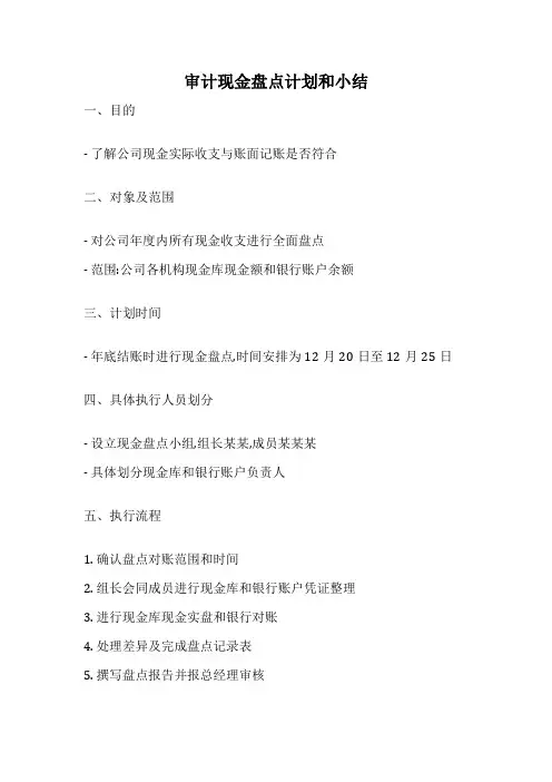 审计现金盘点计划和小结