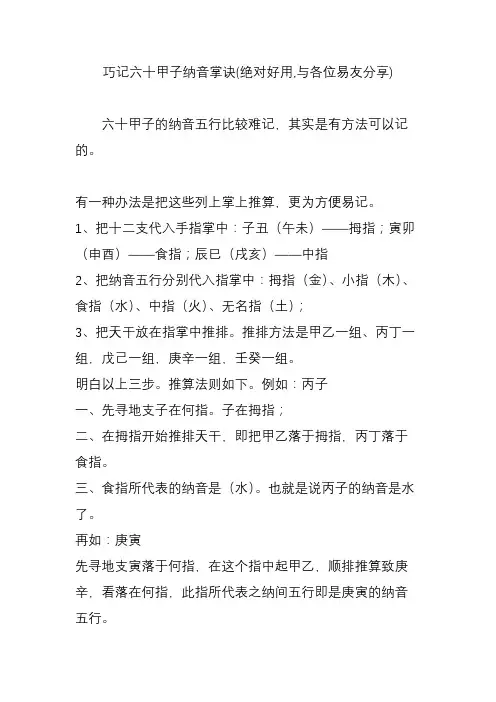 巧记六十甲子纳音掌诀(绝对好用,与各位易友分享)