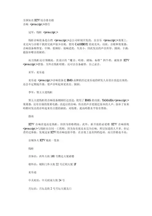 全国知名KTV综合排名榜