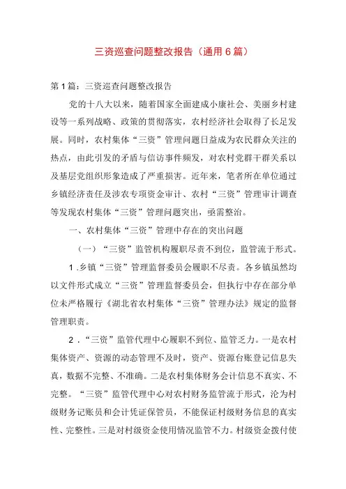 三资巡查问题整改报告(通用6篇)