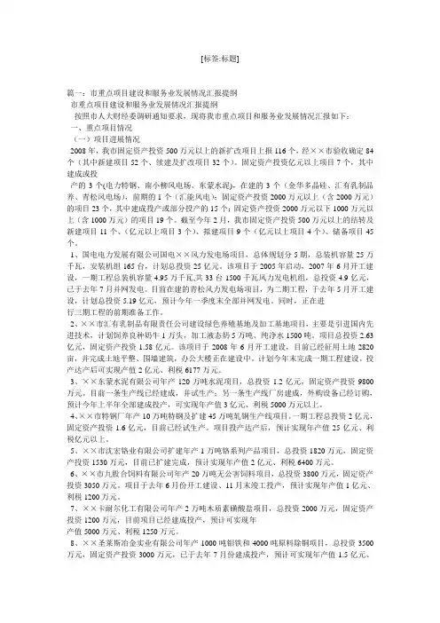 市重点项目建设情况汇报提纲