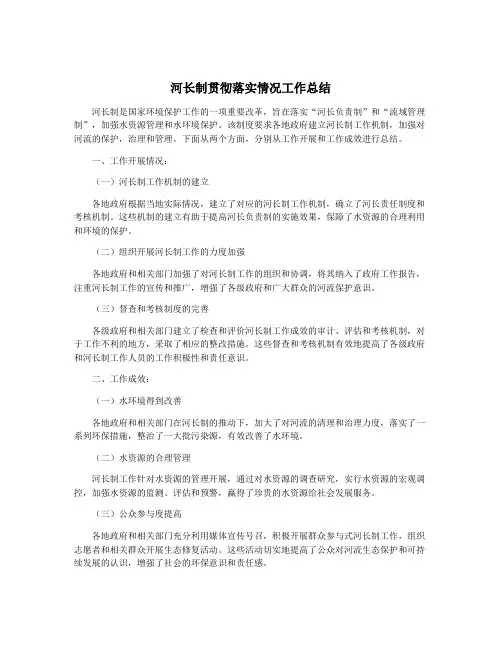 河长制贯彻落实情况工作总结