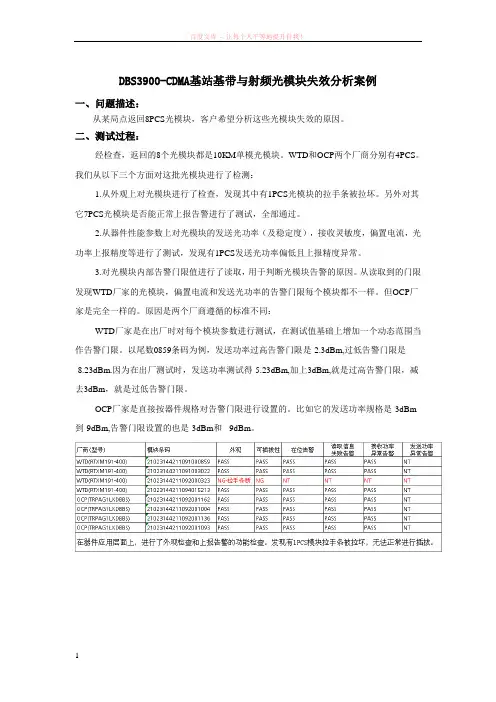 dbs3900-cdma基站基带与射频光模块失效分析案例