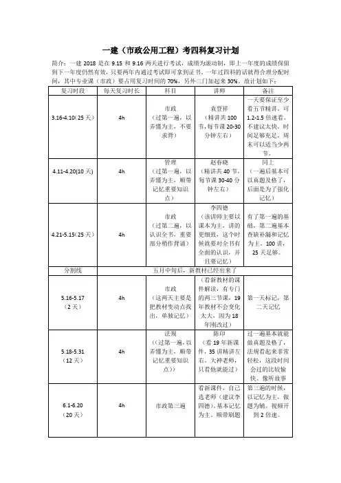 初考一建过四科详细复习计划