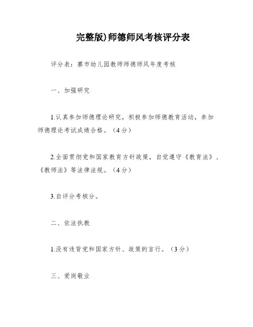 完整版)师德师风考核评分表