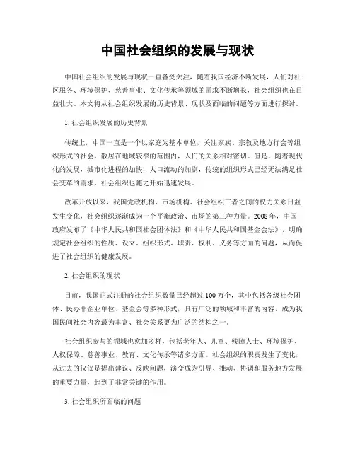 中国社会组织的发展与现状