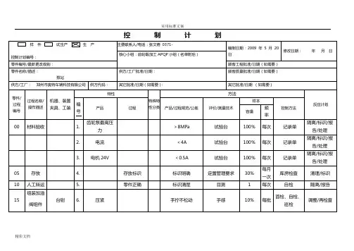 生产控制计划清单