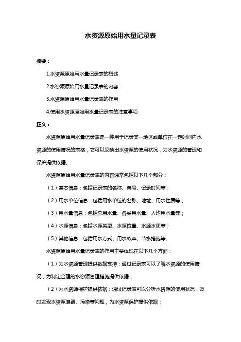 水资源原始用水量记录表