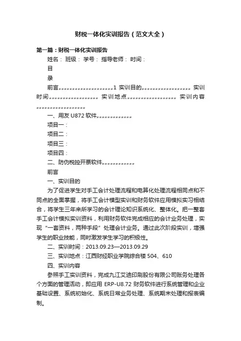 财税一体化实训报告（范文大全）