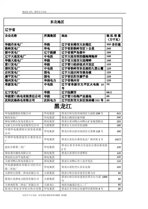 最新全国火发电电厂分布图