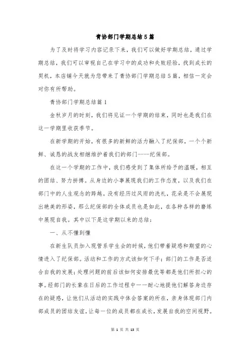 青协部门学期总结5篇