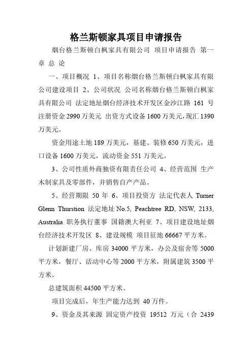 格兰斯顿家具项目申请报告.doc