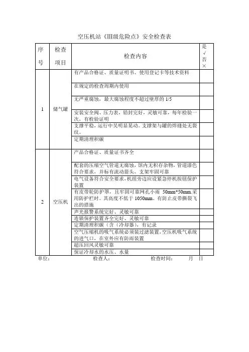 空压机站安全检查表