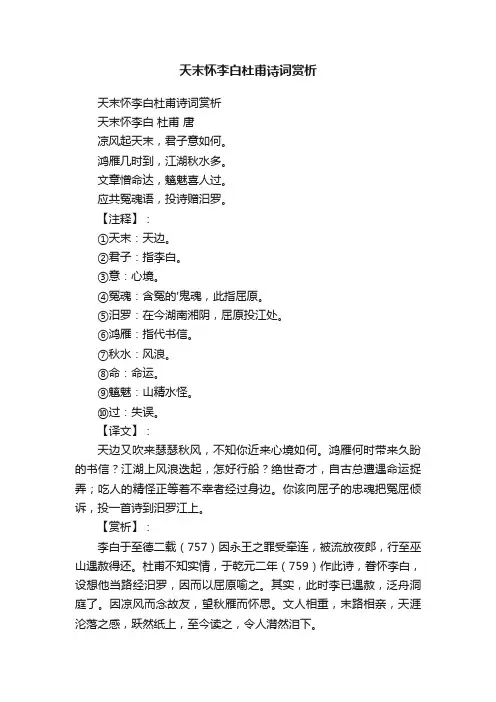 天末怀李白杜甫诗词赏析