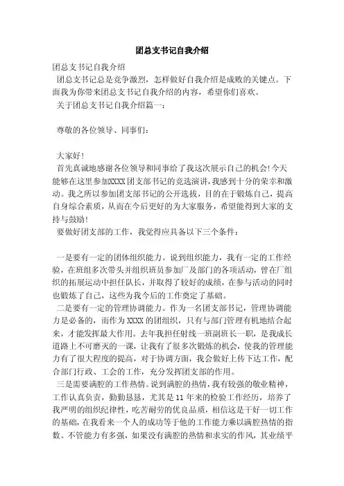 团总支书记自我介绍（范本）