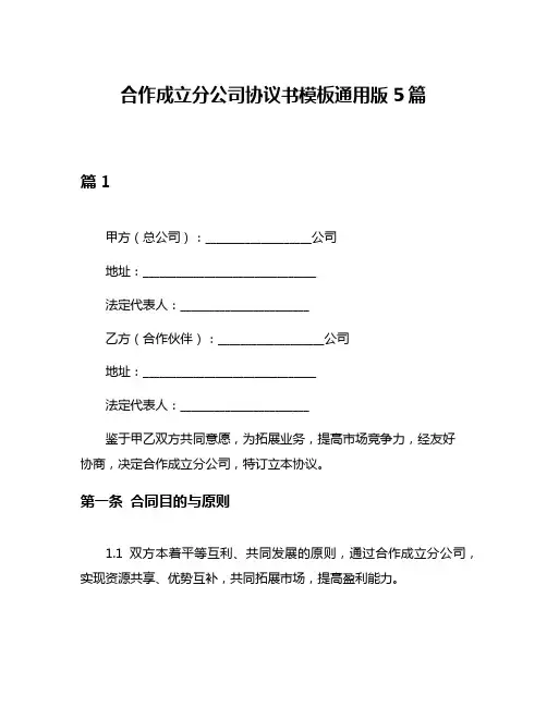合作成立分公司协议书模板通用版5篇