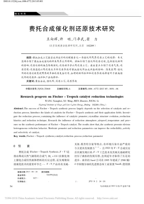 费托合成催化剂还原技术研究_王向辉