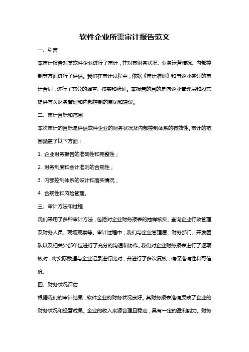软件企业所需审计报告范文