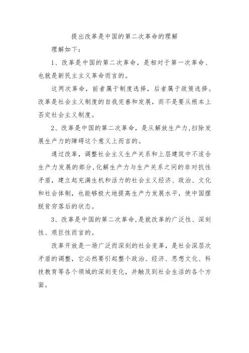 提出改革是中国的第二次革命的理解