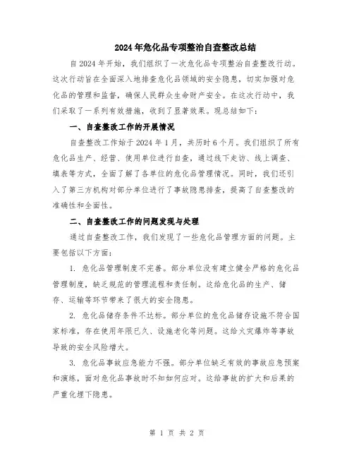 2024年危化品专项整治自查整改总结