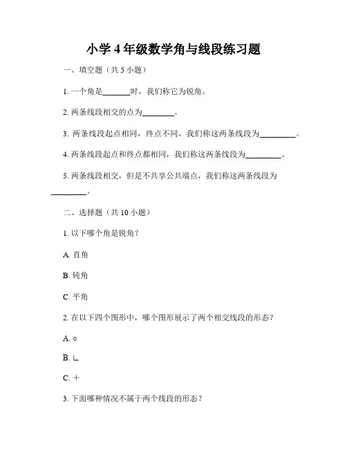 小学4年级数学角与线段练习题