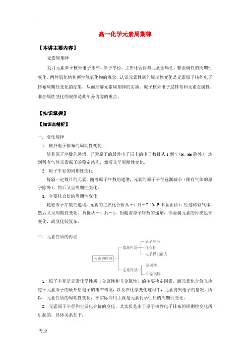 高一化学元素周期律知识精讲