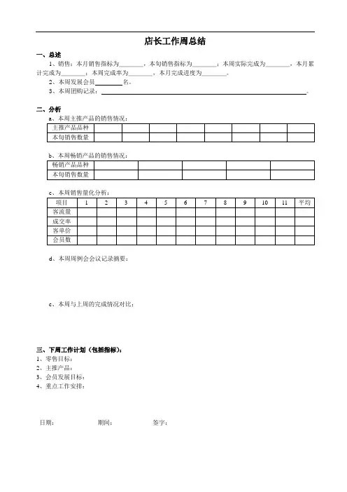 5.店长周工作总结模板