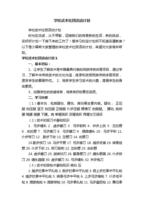 学校武术社团活动计划
